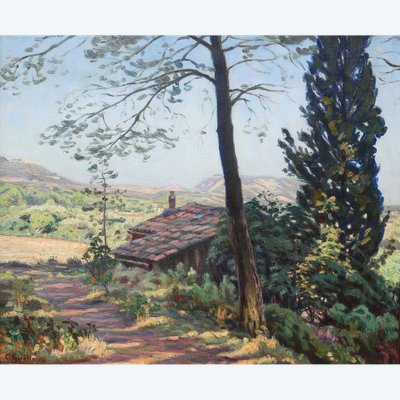 Charles GUILLOUX 1866-1946 Paysage de Provence, tableau, vers 1910-15 impressionnisme