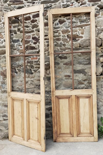 2 Portes Vitrées Anciennes à 4 Carreaux