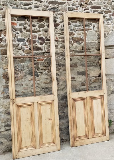 2 Portes Vitrées Anciennes à 4 Carreaux