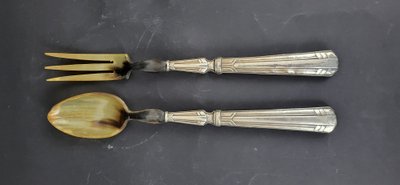Art Deco Silver Salad Servers (Minerva Hallmark) / Horn