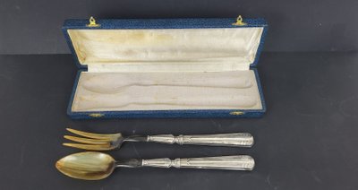 Art Deco Silver Salad Servers (Minerva Hallmark) / Horn