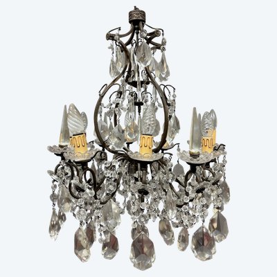 Antico Lampadario Liberty con pendenti