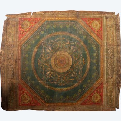 Importante toile peinte, plafond peint, Empire XIXe 