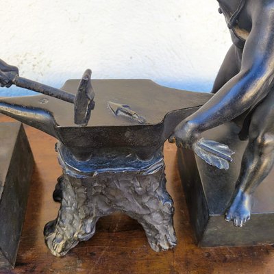 Groupe En Bronze Amours Forgerons, XIXème Siècle