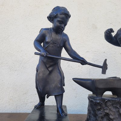 Groupe En Bronze Amours Forgerons, XIXème Siècle