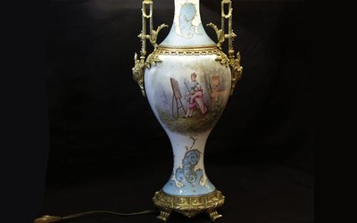 Porcelain and bronze lamp, Art Nouveau