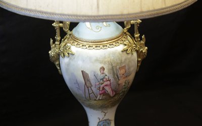 Porcelain and bronze lamp, Art Nouveau