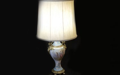 Porcelain and bronze lamp, Art Nouveau