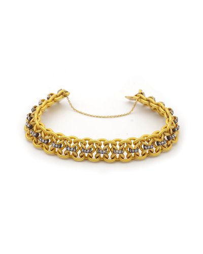 Bracciale Napoleone III in diamanti in oro 18k, diamanti taglio rosa, bracciale antico francese 