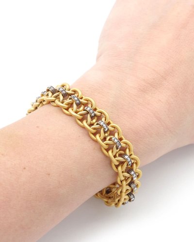Bracciale Napoleone III in diamanti in oro 18k, diamanti taglio rosa, bracciale antico francese 