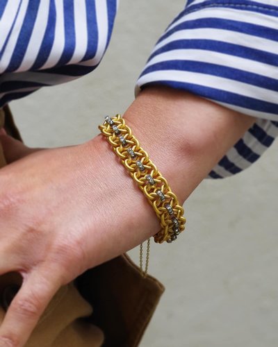 Bracciale Napoleone III in diamanti in oro 18k, diamanti taglio rosa, bracciale antico francese 