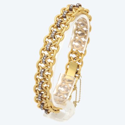Bracciale Napoleone III in diamanti in oro 18k, diamanti taglio rosa, bracciale antico francese 