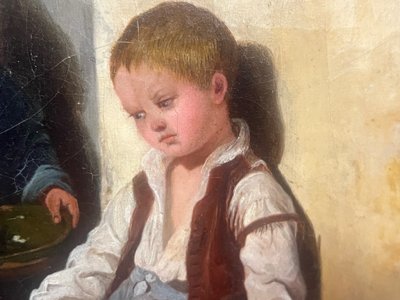 tableau XIX ème siècle Théophile DUVERGER 1821-1898 scène de genre enfants Bordeaux Ecouen huile 