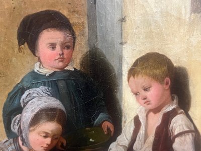 tableau XIX ème siècle Théophile DUVERGER 1821-1898 scène de genre enfants Bordeaux Ecouen huile 
