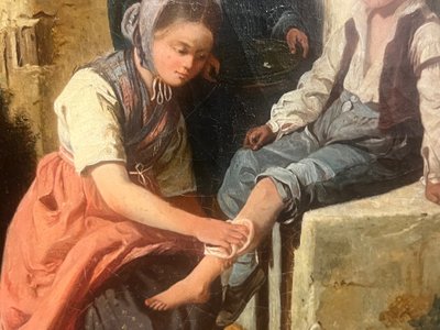 tableau XIX ème siècle Théophile DUVERGER 1821-1898 scène de genre enfants Bordeaux Ecouen huile 