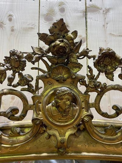Napoleon III era mirror with a pediment with the gold leaf