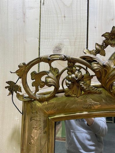 Napoleon III era mirror with a pediment with the gold leaf