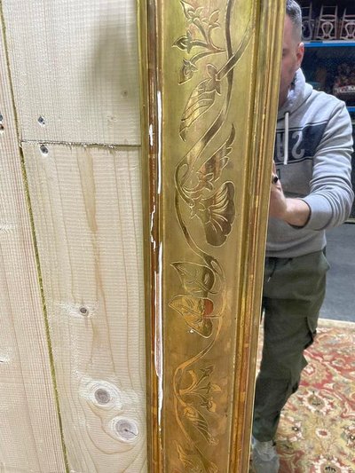 Napoleon III era mirror with a pediment with the gold leaf