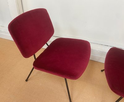 Pair of red velvet armchairs by Pierre Paulin for Thonet.