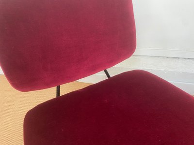 Pair of red velvet armchairs by Pierre Paulin for Thonet.