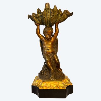Scultura in bronzo - Angelo con conchiglia - XIX secolo