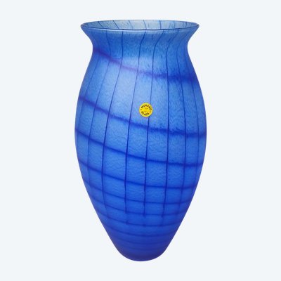 1970s Luxury Blue Handrafted Vase in Murano Glass by Artelinea. Made in Italy