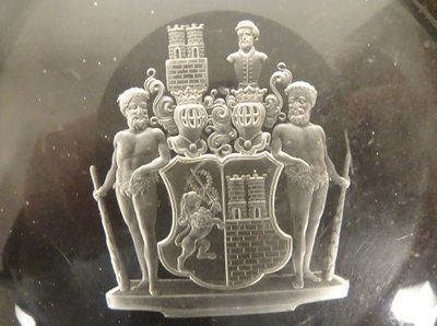 Engraved Crystal Paperweight Coat of Arms Welczeck Family Crest Silesia 19th Century