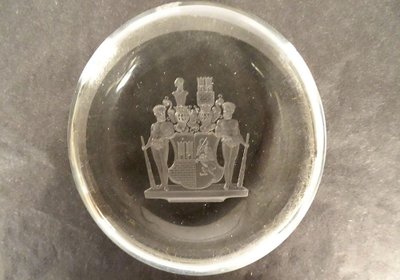 Engraved Crystal Paperweight Coat of Arms Welczeck Family Crest Silesia 19th Century