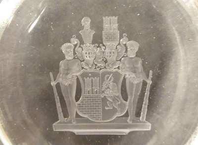 Engraved Crystal Paperweight Coat of Arms Welczeck Family Crest Silesia 19th Century