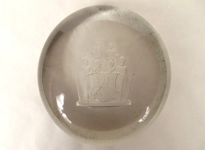 Engraved Crystal Paperweight Coat of Arms Welczeck Family Crest Silesia 19th Century