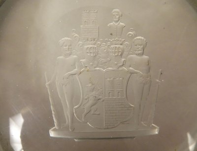 Engraved Crystal Paperweight Coat of Arms Welczeck Family Crest Silesia 19th Century