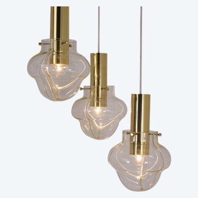 Venini amber three-globe pendant light