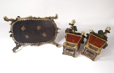 Louis XV Buffalo Clock Gilt Bronze Lacquered Wood Chinese Candelabra 18th Century