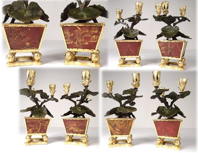 Louis XV Buffalo Clock Gilt Bronze Lacquered Wood Chinese Candelabra 18th Century