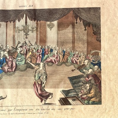 Rare vue d'optique, le bal chinois, XVIIIème siècle
