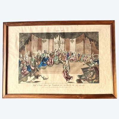 Rare vue d'optique, le bal chinois, XVIIIème siècle