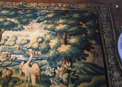 Large Aubusson Tapestry: Greenery at the castle, approximately 5 meters
