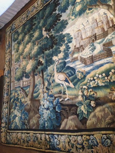 Large Aubusson Tapestry: Greenery at the castle, approximately 5 meters