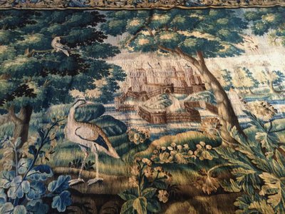 Large Aubusson Tapestry: Greenery at the castle, approximately 5 meters