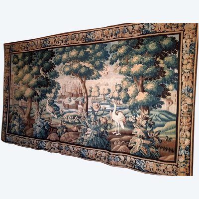 Large Aubusson Tapestry: Greenery at the castle, approximately 5 meters
