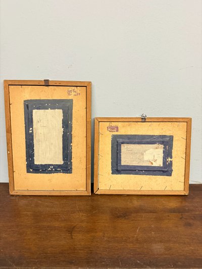 Coppia di acquerelli/olio su carta, firmati Simi sul retro, fine '800, 32x24 e 23x39 cm. Raffigurant