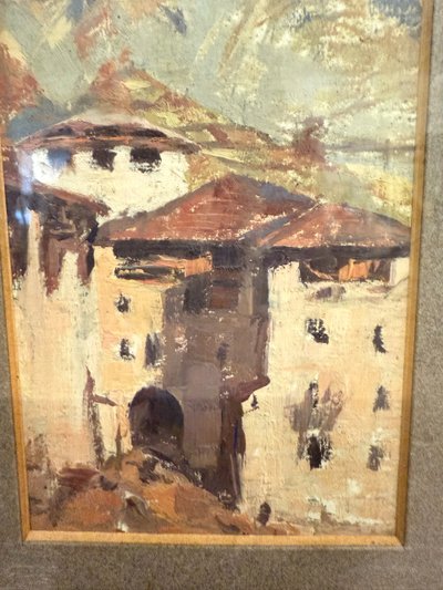 Coppia di acquerelli/olio su carta, firmati Simi sul retro, fine '800, 32x24 e 23x39 cm. Raffigurant