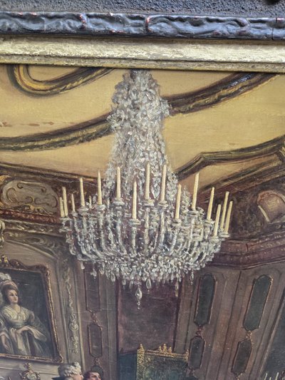 Scena da salotto del XVIII secolo – Importante olio su tela.