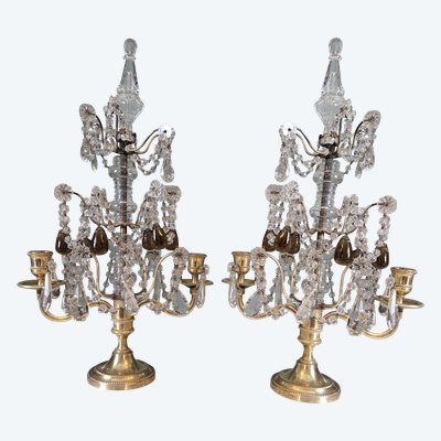 Coppia di Girandoles in cristallo e bronzo dorato, periodo Napoleone III – Francia, circa 1860.