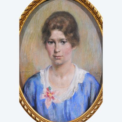 Willy SLUITER 1873-1949 Portrait of a woman "Kitty", 1919 painting pastel drawing Netherlands