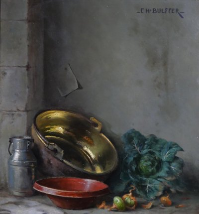 Charles BULFFER 1858-1934 Natura morta con verdure, dipinto, circa 1900, Alsazia Benner Henner