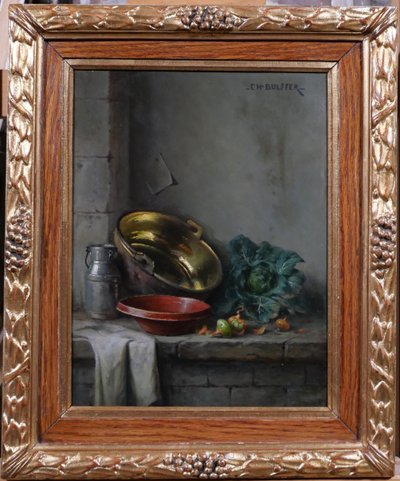 Charles BULFFER 1858-1934 Natura morta con verdure, dipinto, circa 1900, Alsazia Benner Henner