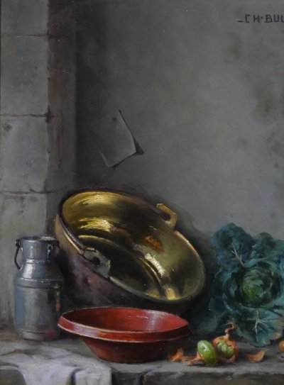 Charles BULFFER 1858-1934 Natura morta con verdure, dipinto, circa 1900, Alsazia Benner Henner