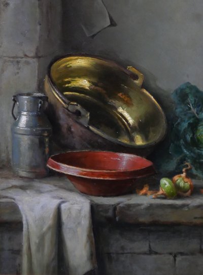 Charles BULFFER 1858-1934 Natura morta con verdure, dipinto, circa 1900, Alsazia Benner Henner