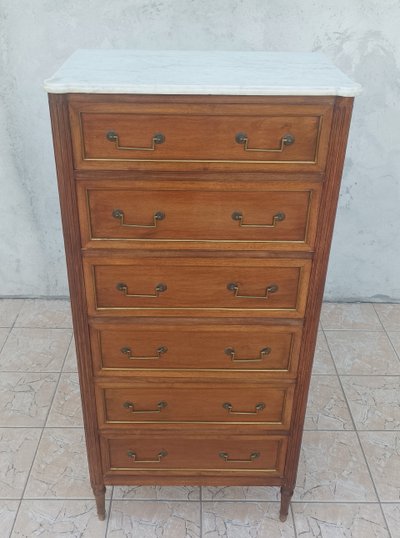Cassettiera Luigi XVI in mogano con 6 cassetti